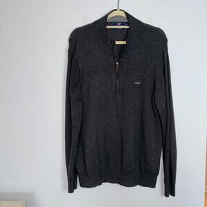 Vineyard Vines Mens 1/4 Zip Sweater Size L Cashmere Blend Gray Preppy Pullover